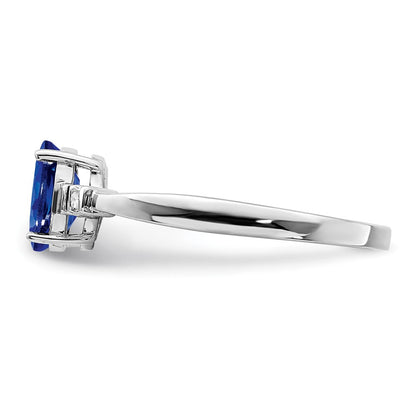 Sterlingsilber Rhodiniert Diamant & Saphir Oval Ring