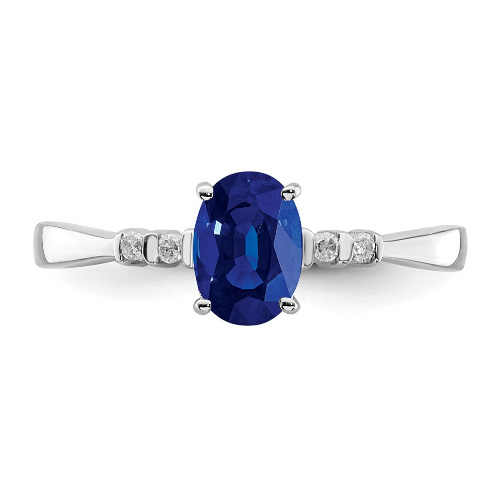 Sterlingsilber Rhodiniert Diamant & Saphir Oval Ring