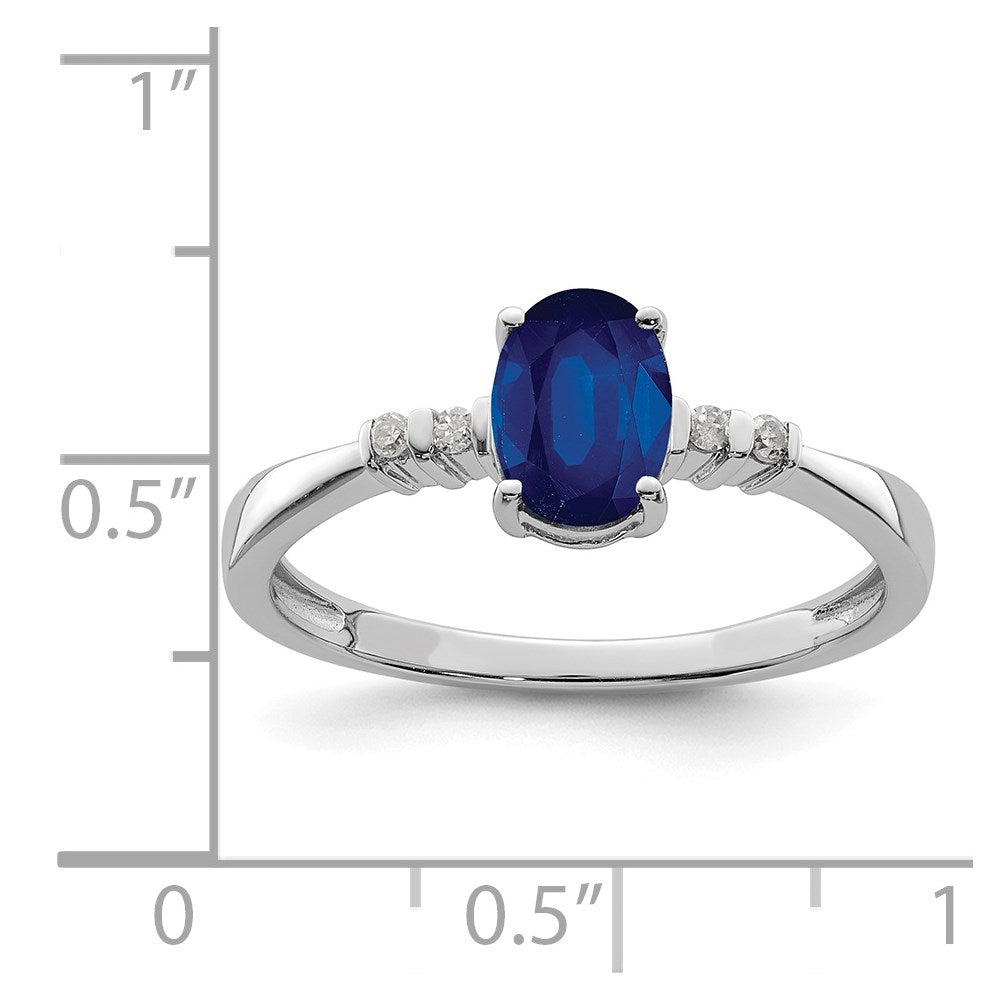 Sterlingsilber Rhodiniert Diamant & Saphir Oval Ring