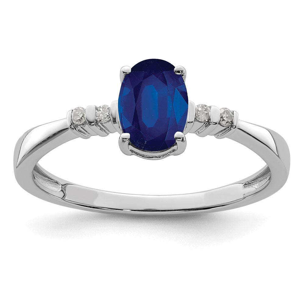 Sterlingsilber Rhodiniert Diamant & Saphir Oval Ring