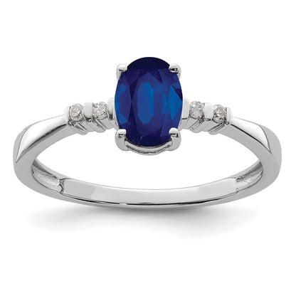 Sterlingsilber Rhodiniert Diamant & Saphir Oval Ring