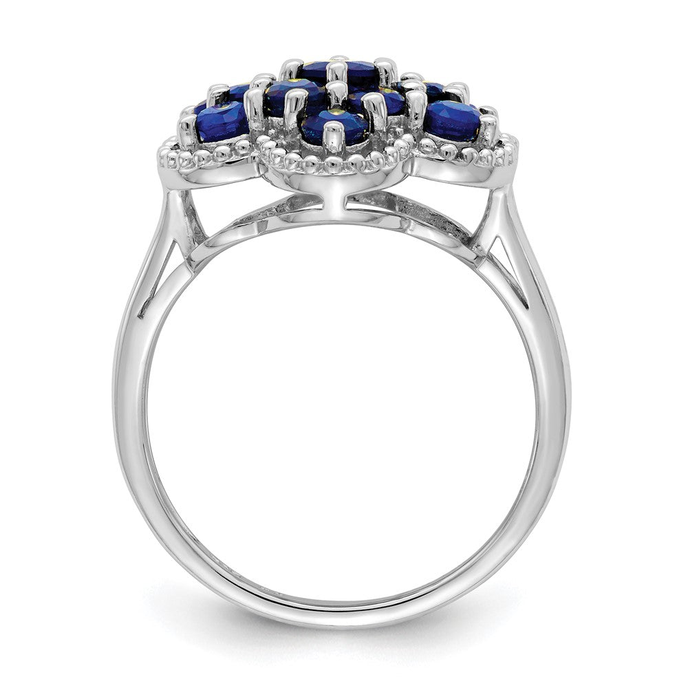 Sterlingsilber Rhodiniert Saphir Blume Ring (size 9 Nur)