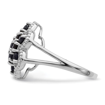 Sterlingsilber Rhodiniert Saphir Blume Ring (size 9 Nur)