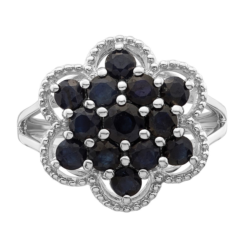 Sterlingsilber Rhodiniert Saphir Blume Ring (size 9 Nur)