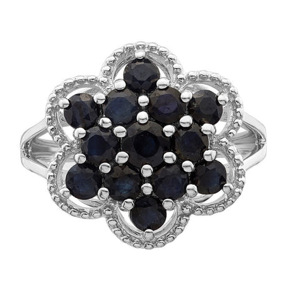 Sterlingsilber Rhodiniert Saphir Blume Ring (size 9 Nur)
