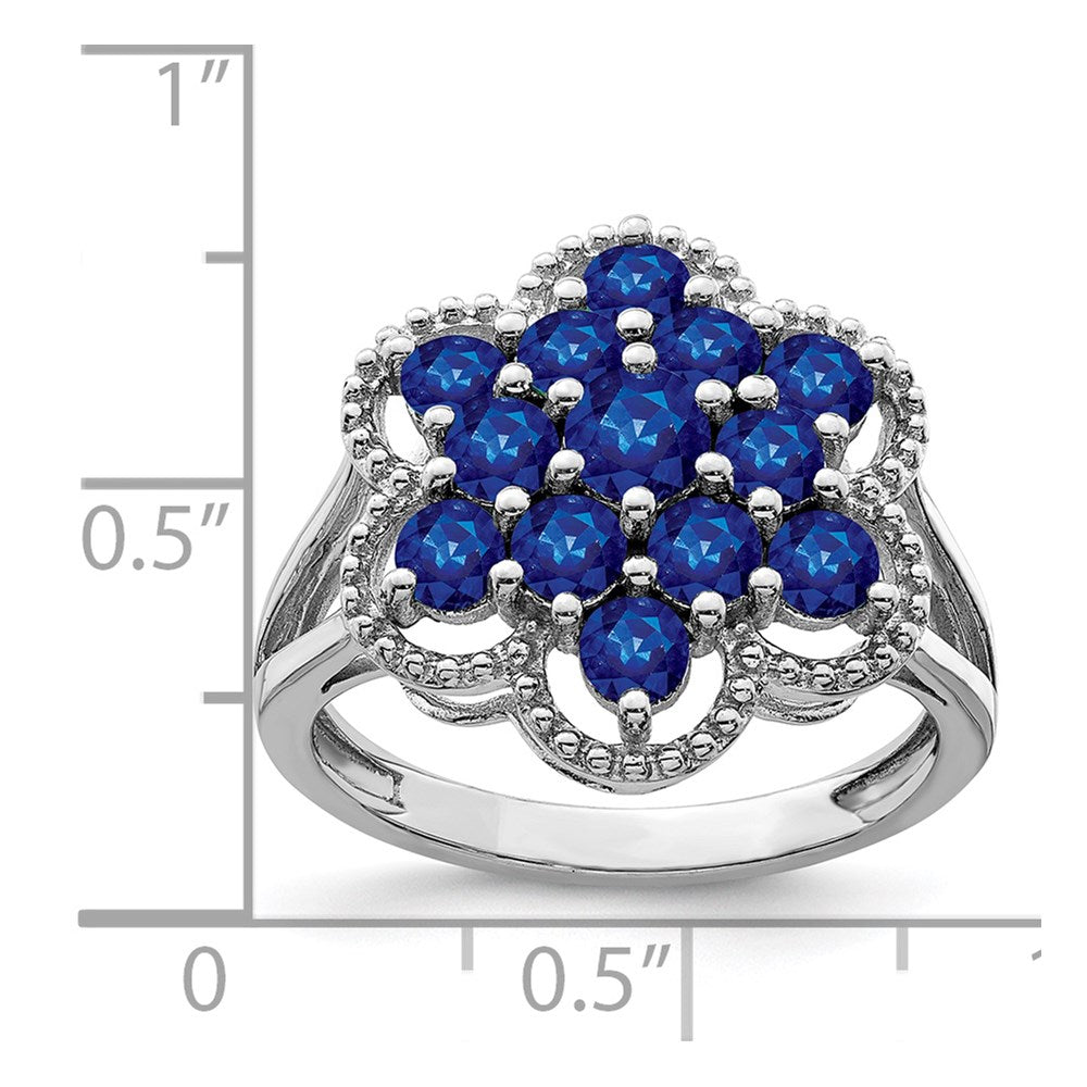 Sterlingsilber Rhodiniert Saphir Blume Ring (size 9 Nur)