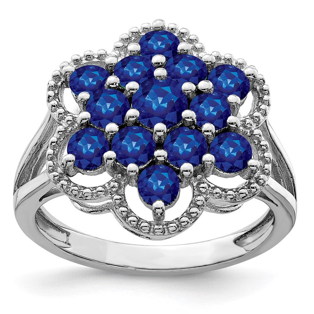 Sterlingsilber Rhodiniert Saphir Blume Ring (size 9 Nur)