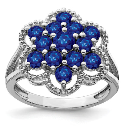 Sterlingsilber Rhodiniert Saphir Blume Ring (size 9 Nur)