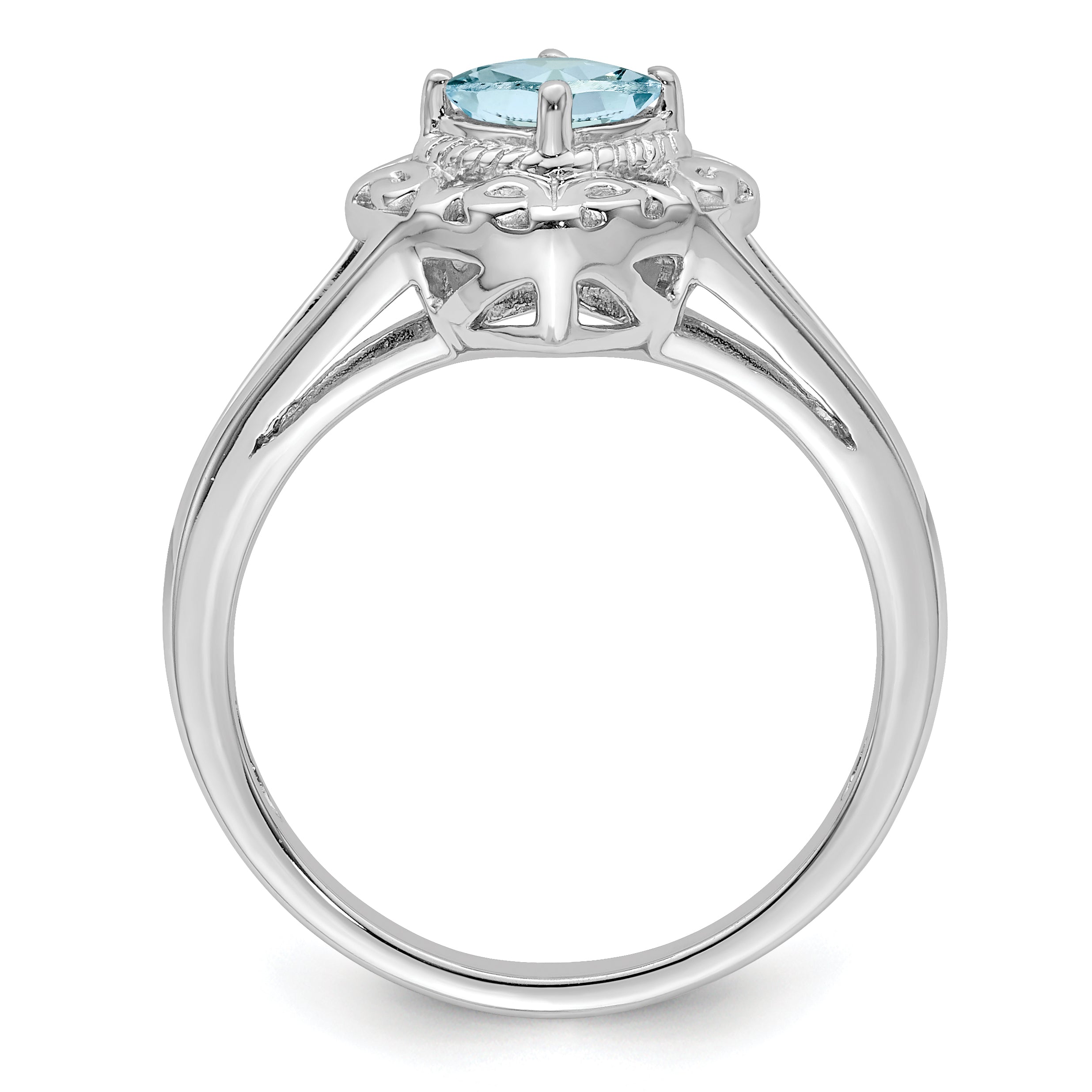 Sterlingsilber Rhodium Aquamarin Quadratisch Ring