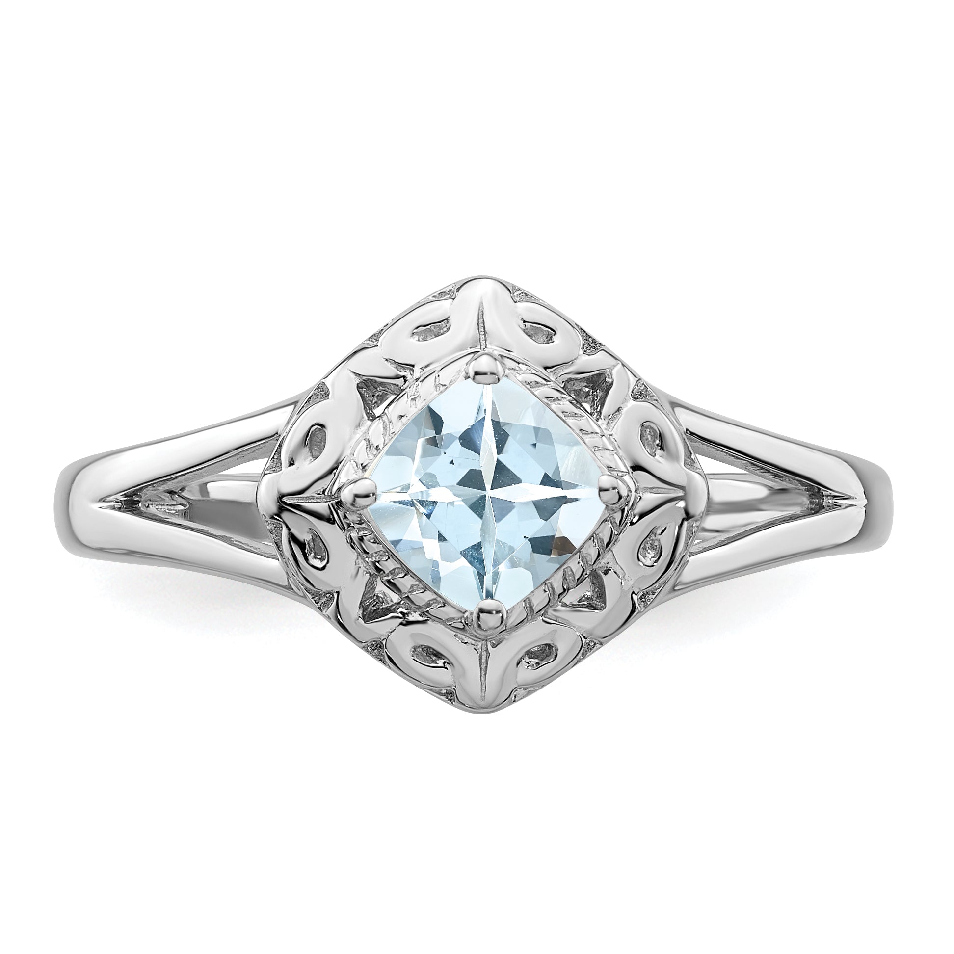 Sterlingsilber Rhodium Aquamarin Quadratisch Ring