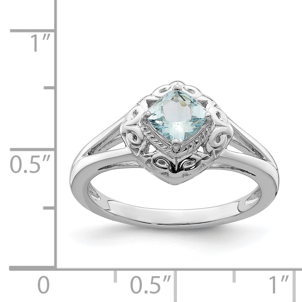 Sterlingsilber Rhodium Aquamarin Quadratisch Ring
