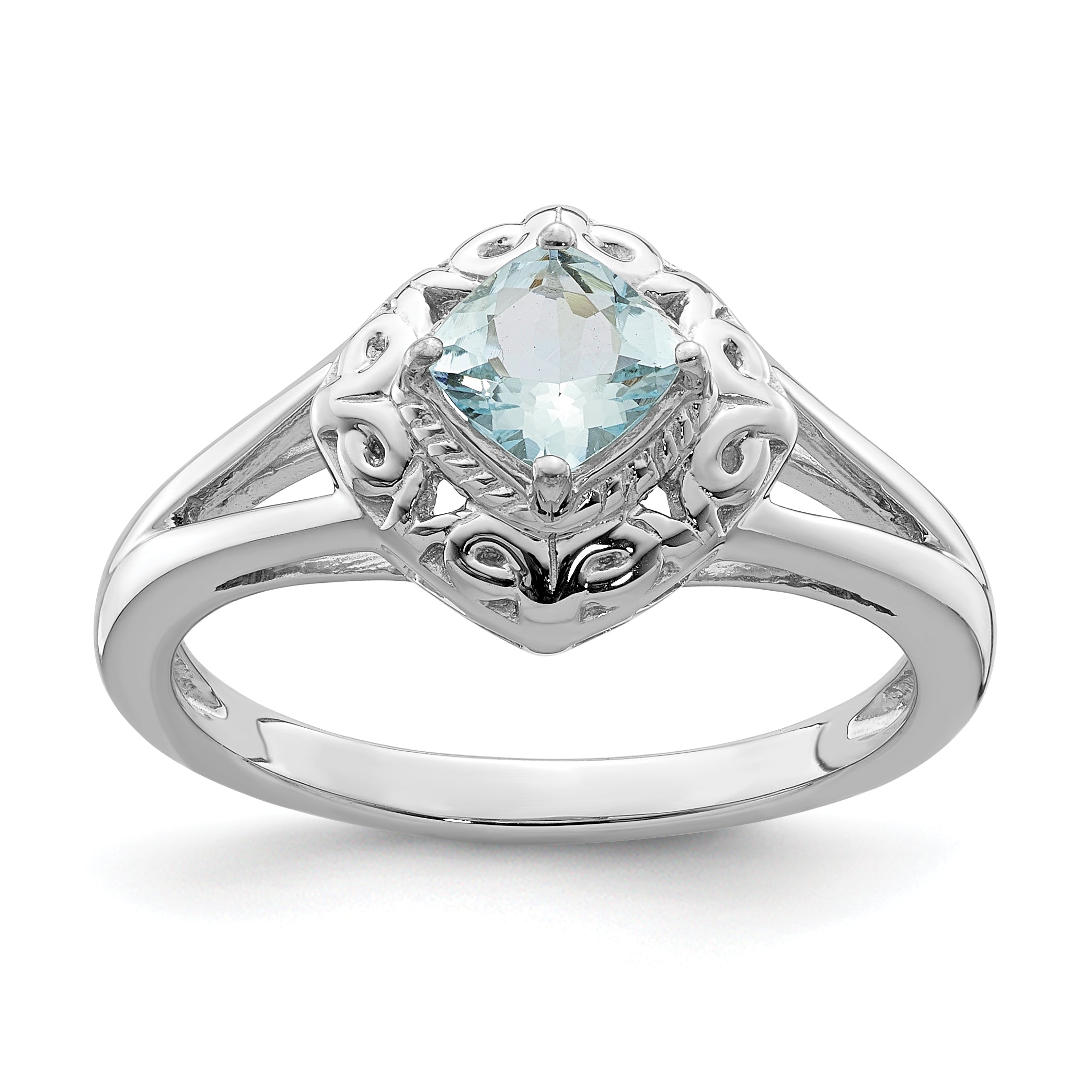 Sterlingsilber Rhodium Aquamarin Quadratisch Ring
