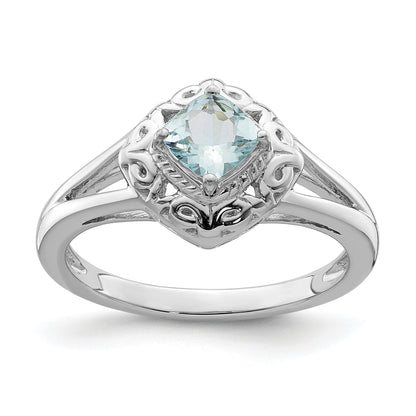 Sterlingsilber Rhodium Aquamarin Quadratisch Ring