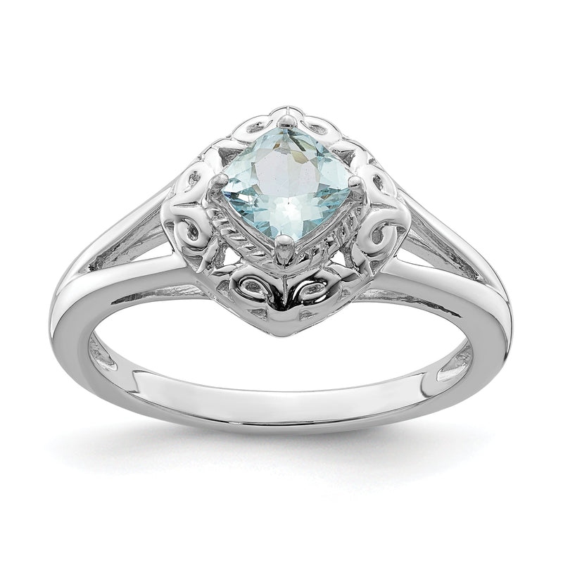 Sterlingsilber Rhodium Aquamarin Quadratisch Ring