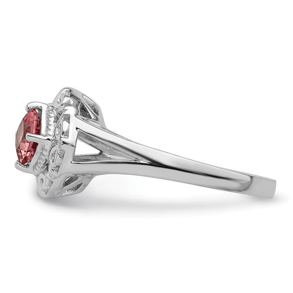 Sterlingsilber Rhodiniert Rosa Turmalin Ring (size 6 Nur)
