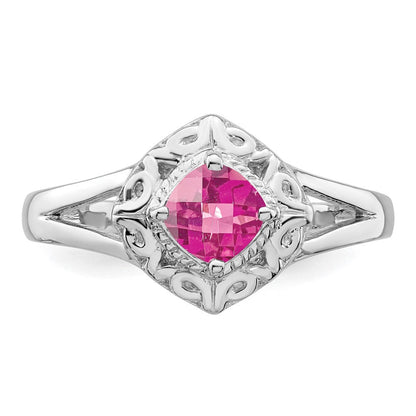 Sterlingsilber Rhodiniert Rosa Turmalin Ring (size 6 Nur)