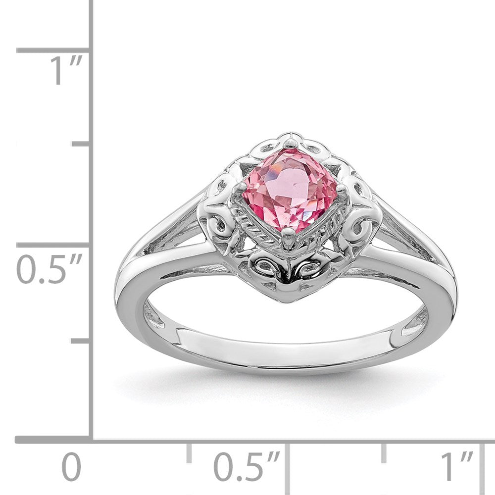 Sterlingsilber Rhodiniert Rosa Turmalin Ring (size 6 Nur)