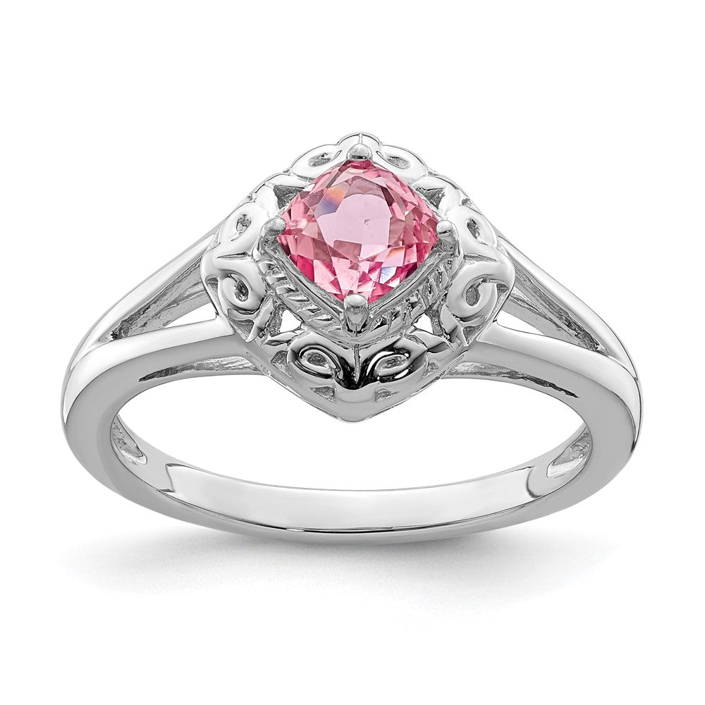 Sterlingsilber Rhodiniert Rosa Turmalin Ring (size 6 Nur)