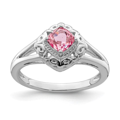 Sterlingsilber Rhodiniert Rosa Turmalin Ring (size 6 Nur)