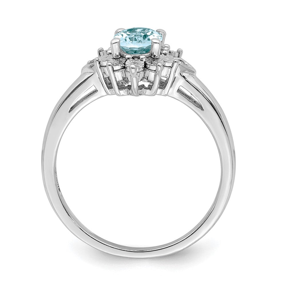 Sterlingsilber Rhodium Diamant & Licht Blautopas Ring