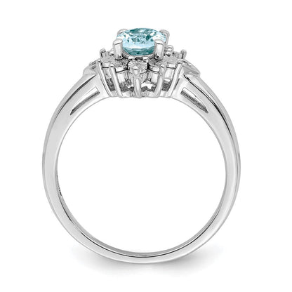 Sterlingsilber Rhodium Diamant & Licht Blautopas Ring