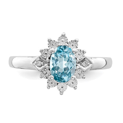 Sterlingsilber Rhodium Diamant & Licht Blautopas Ring