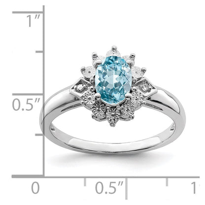 Sterlingsilber Rhodium Diamant & Licht Blautopas Ring
