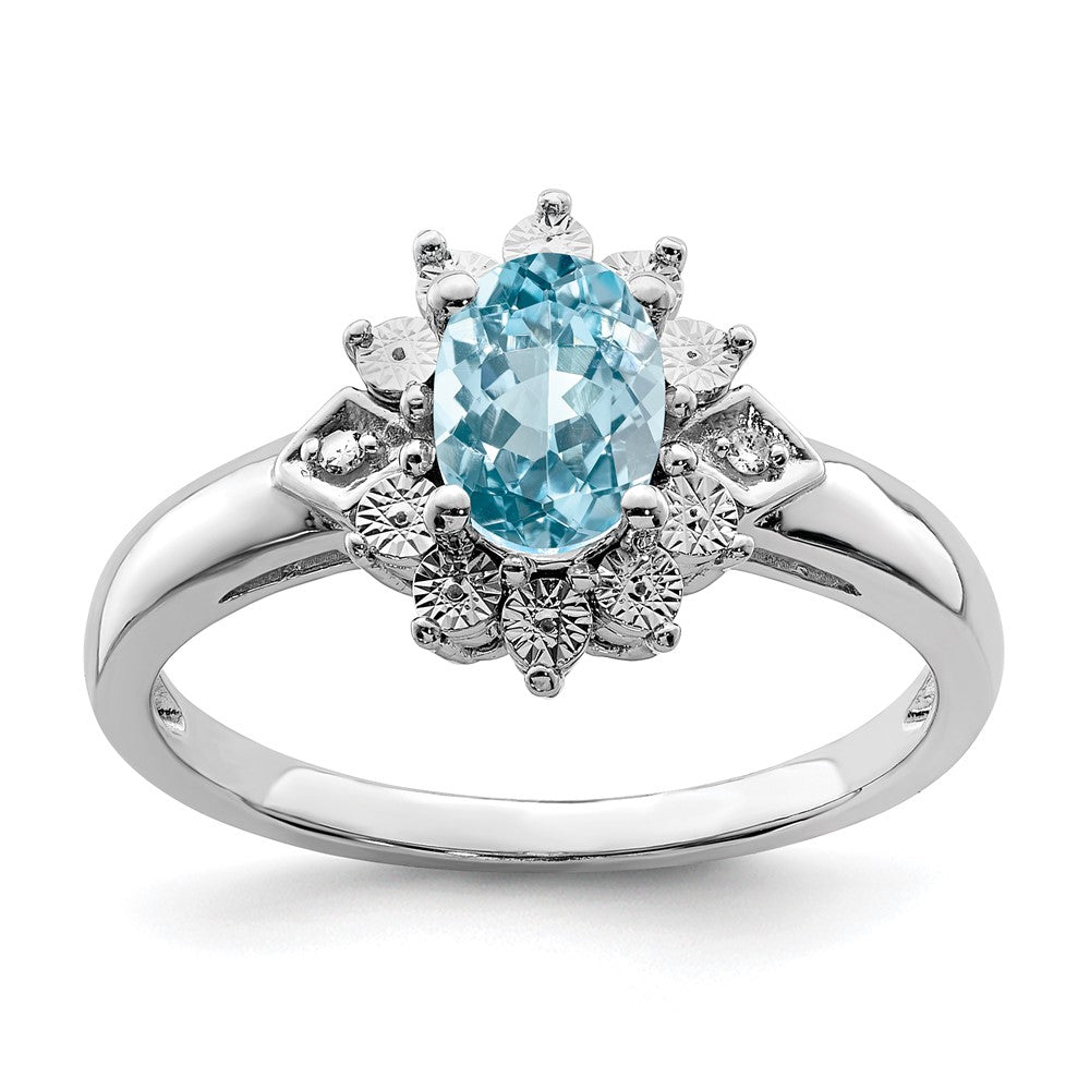 Sterlingsilber Rhodium Diamant & Licht Blautopas Ring