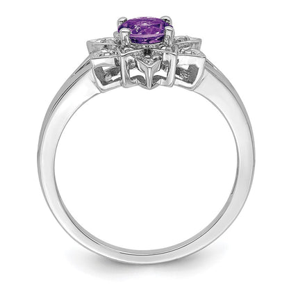 Sterlingsilber Rhodiniert Diamant & Amethyst Ring