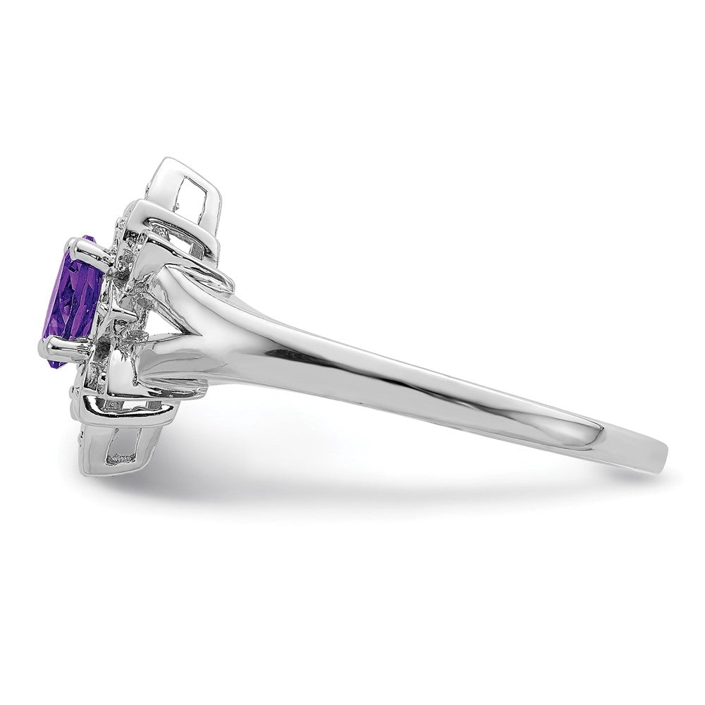 Sterlingsilber Rhodiniert Diamant & Amethyst Ring
