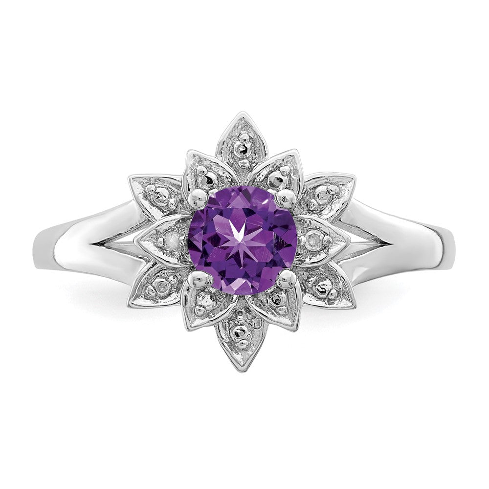 Sterlingsilber Rhodiniert Diamant & Amethyst Ring