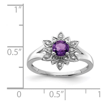 Sterlingsilber Rhodiniert Diamant & Amethyst Ring