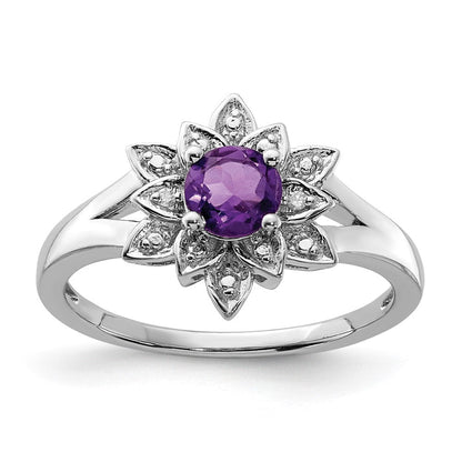 Sterlingsilber Rhodiniert Diamant & Amethyst Ring