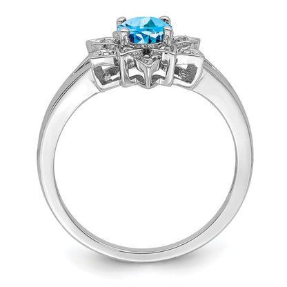 Sterlingsilber Rhodium Diamant & Licht Blautopas Ring