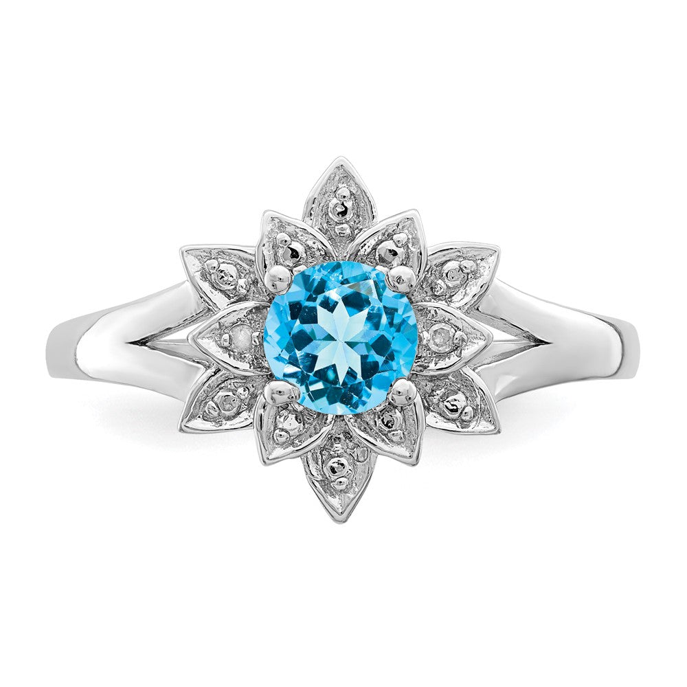 Sterlingsilber Rhodium Diamant & Licht Blautopas Ring