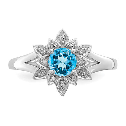 Sterlingsilber Rhodium Diamant & Licht Blautopas Ring
