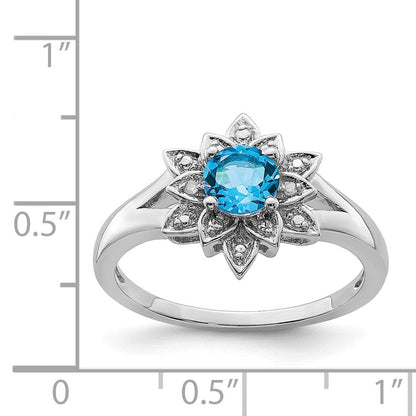 Sterlingsilber Rhodium Diamant & Licht Blautopas Ring