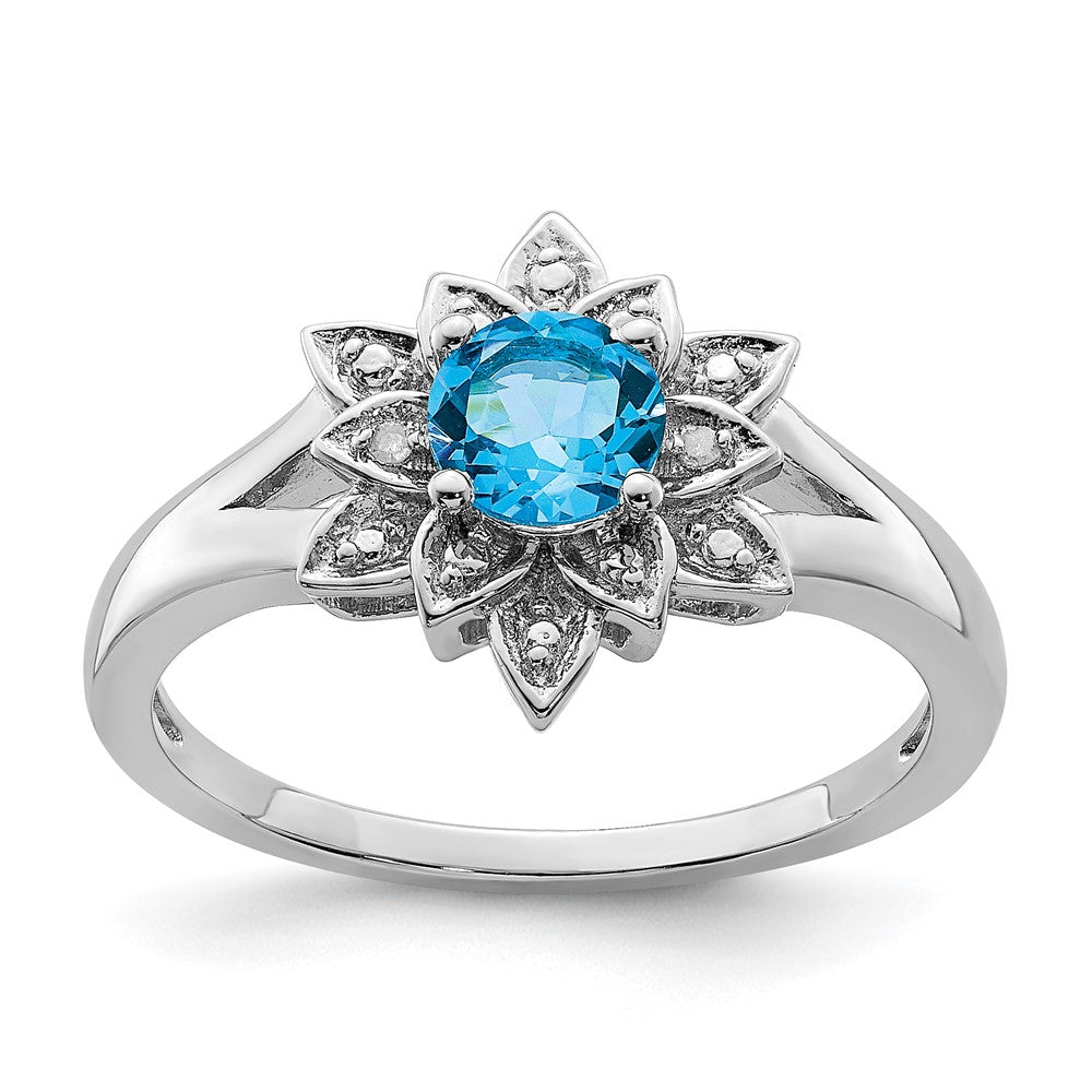 Sterlingsilber Rhodium Diamant & Licht Blautopas Ring