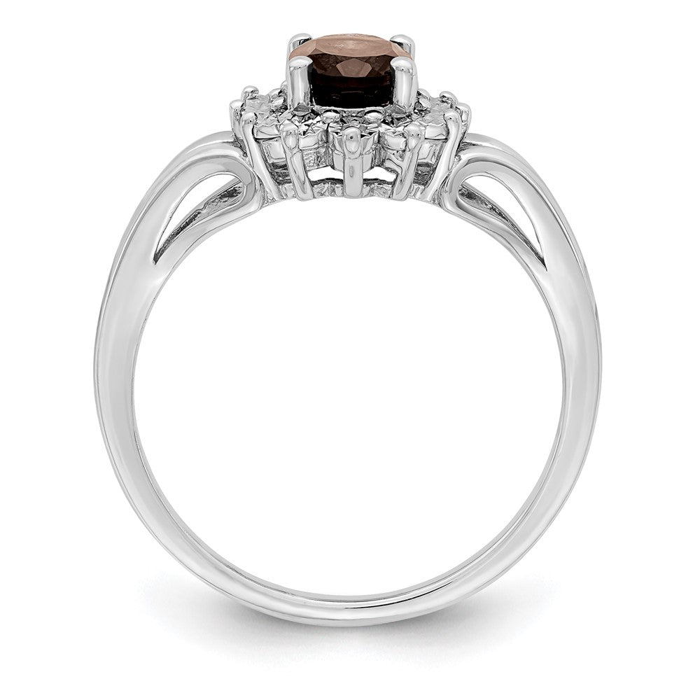 Sterlingsilber Rhodium Diamant & Rauch Quarz Ring