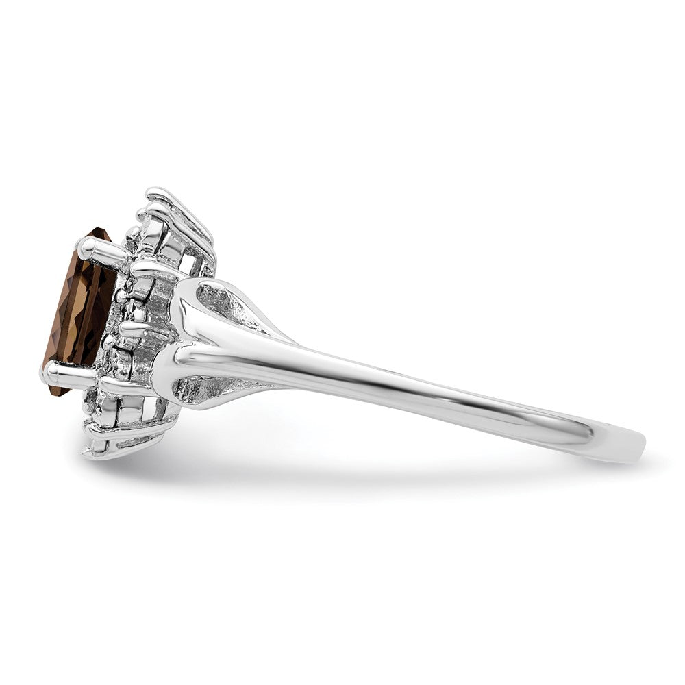 Sterlingsilber Rhodium Diamant & Rauch Quarz Ring