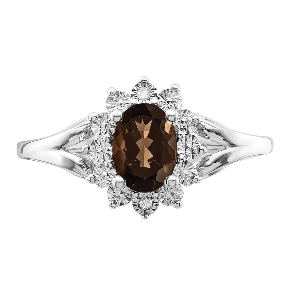 Sterlingsilber Rhodium Diamant & Rauch Quarz Ring
