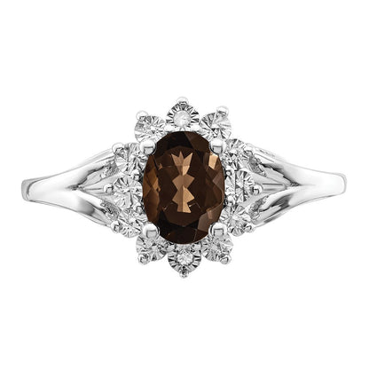 Sterlingsilber Rhodium Diamant & Rauch Quarz Ring