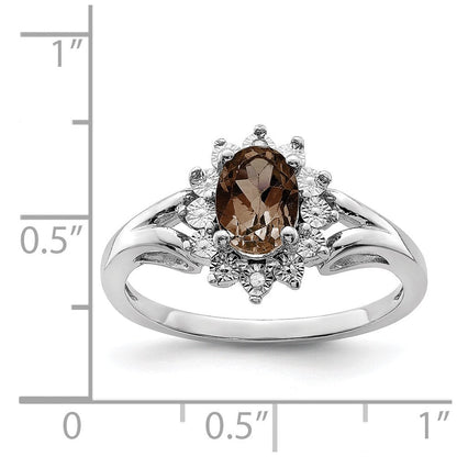 Sterlingsilber Rhodium Diamant & Rauch Quarz Ring