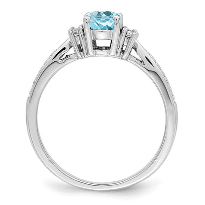 Sterlingsilber Rhodium Diamant & Licht Blautopas Ring