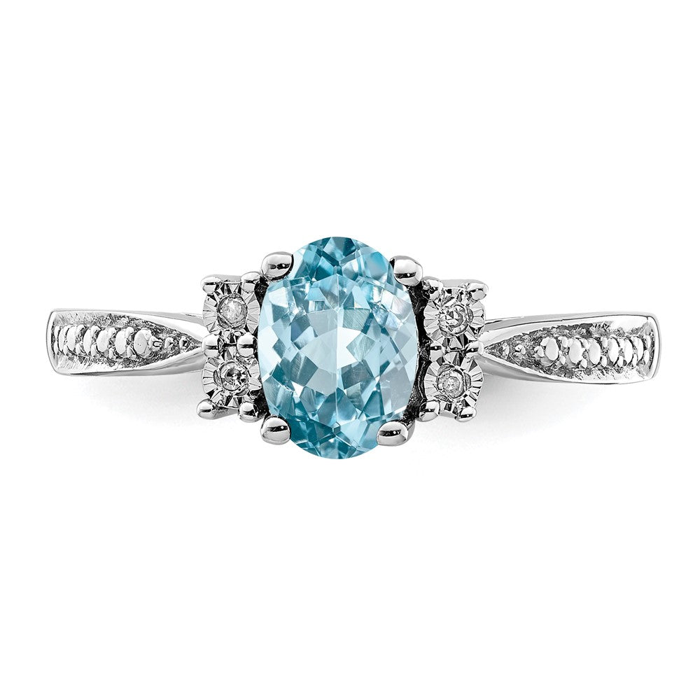 Sterlingsilber Rhodium Diamant & Licht Blautopas Ring