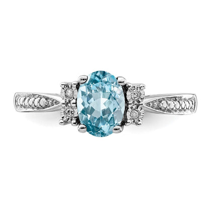 Sterlingsilber Rhodium Diamant & Licht Blautopas Ring