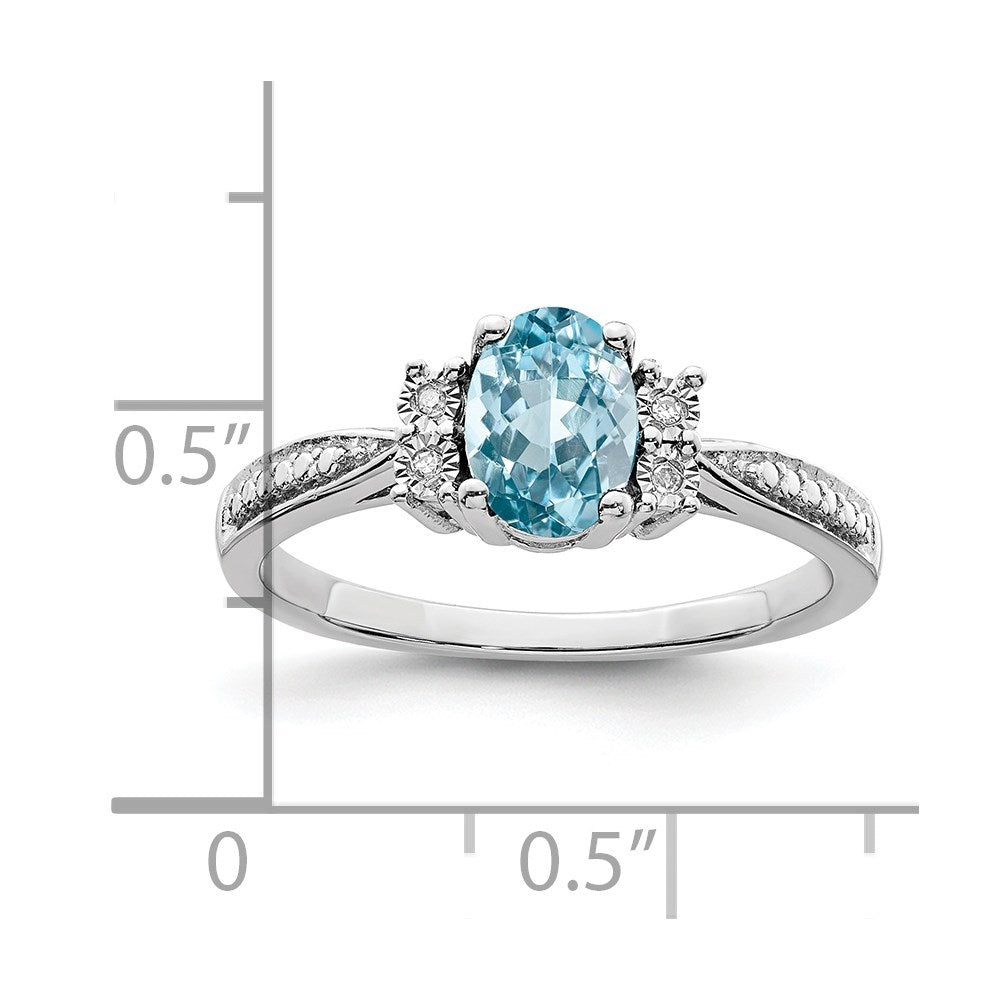 Sterlingsilber Rhodium Diamant & Licht Blautopas Ring