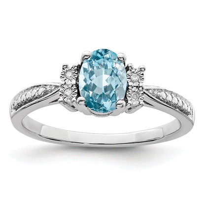 Sterlingsilber Rhodium Diamant & Licht Blautopas Ring