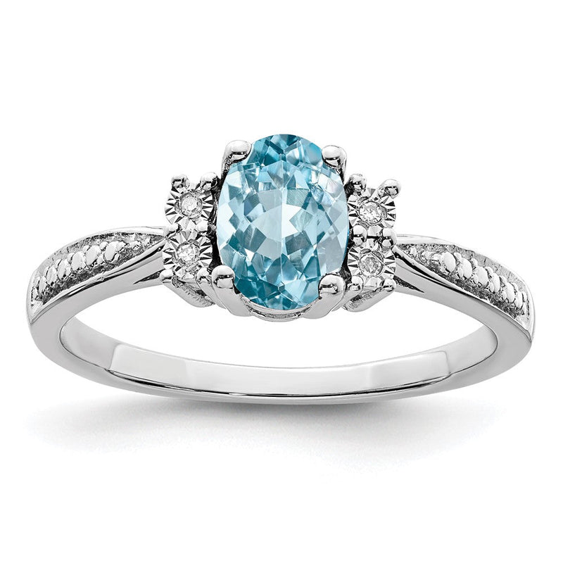 Sterlingsilber Rhodium Diamant & Licht Blautopas Ring
