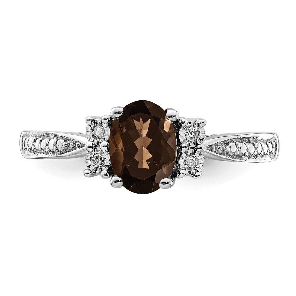 Sterlingsilber Rhodium Diamant & Rauch Quarz Ring
